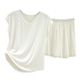 thumbnail image 2 of HWRETIE Women's Two Piece Outfit Short Sleeve Top And Shorts Solid Color Casual Summer Set, 2 of 3