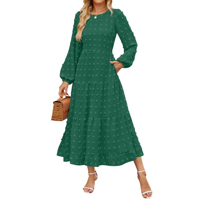 Gspmoly Robes d'Été pour Femmes, Robe Élégante et Décontractée à Manches Longues et Col Rond pour Femmes, Robe de Cocktail Économies