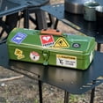 thumbnail image 2 of ISE MOUNT Portable Outdoor Iron Storage Box with Handle - Versatile Camping Organizer in White with Decorative Stickers and Lined Interior - Ideal for Tools and Essentials, 2 of 6