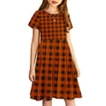 thumbnail image 4 of Liquidation d'Économies d'Été Iumwxz Robe Décontractée Trapèze Robe Tunique pour Adolescentes Robe Col Rond Imprimé à Carreaux Manches Courtes Robes pour Filles Coupe Ample Robe pour les Vacances 4-14a, 4 of 7