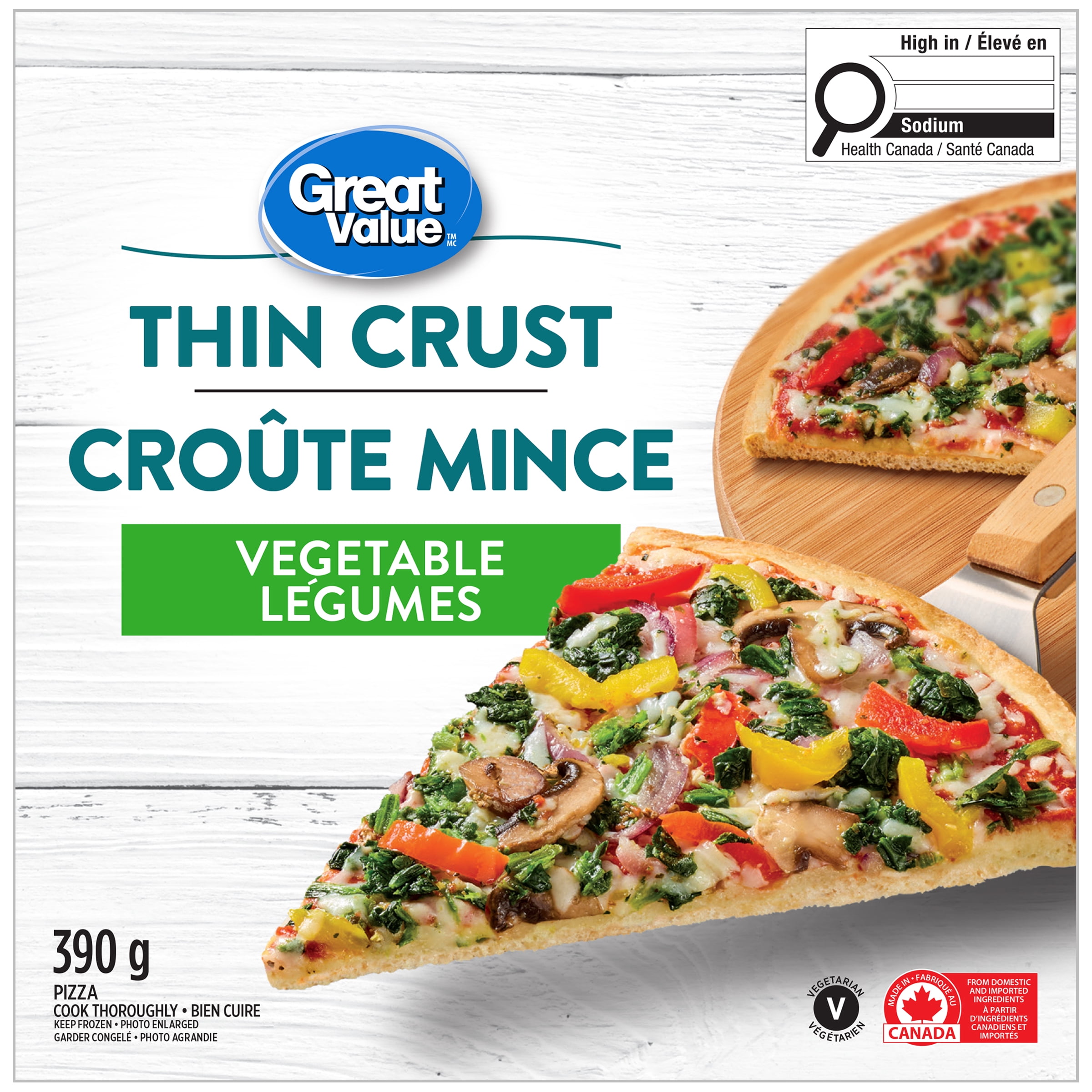 Pizza croûte mince aux légumes Great Value 390 g