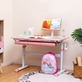 thumbnail image 2 of Costway Height-Adjustable Kids Desk Children Study Table with Tilt Desktop & Book Stand Pink, 2 of 9