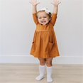 thumbnail image 3 of Baby Girls Ribbed Knitted Dress Solid Three Quarter Sleeve Princess Clothes, 3 of 3