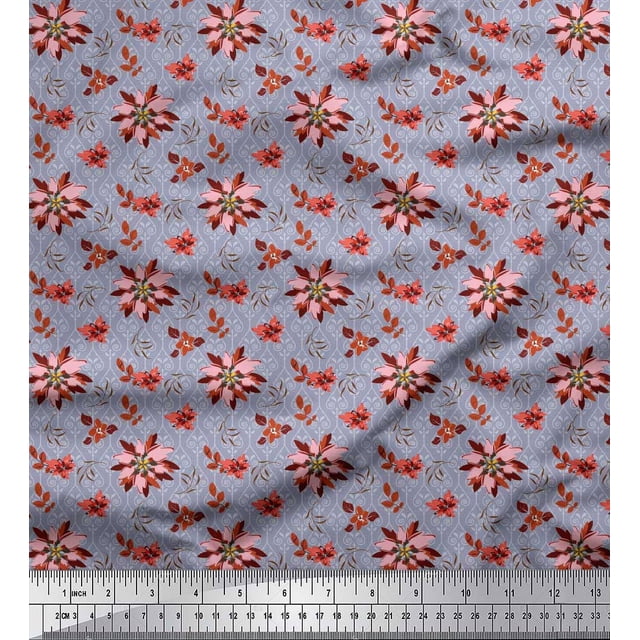 Soimoi Georgette Viscose Fabric Damask Design,Leaves & Aster Floral Decor Fabric Printed Yard 42 Inch Wide