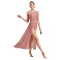thumbnail image 2 of iiniim Femme Paillettes Strass Costume de Danse Lyrique Robe Fendue Sans Manches Rose Poudré TG, 2 of 7