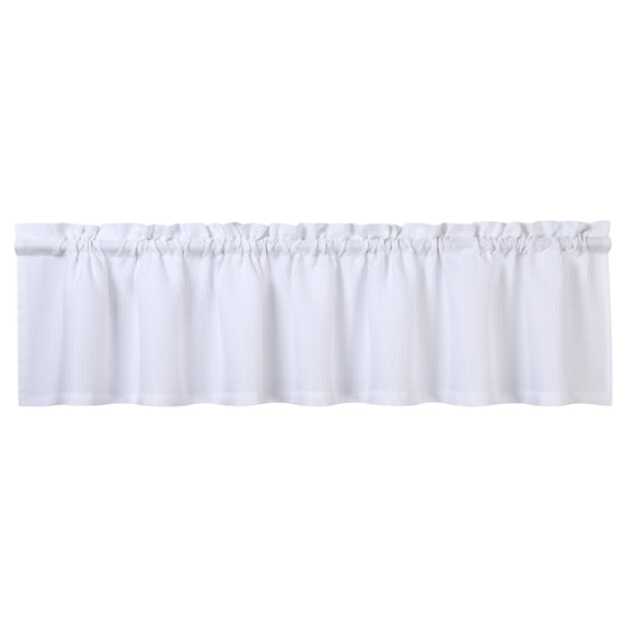 Waffle Weave Waterproof Valance Curtain – White, Textured, Washable Short Café Panel for Kitchen or Bathroom Windows – Rod Pocket Design – Modern Home Décor – Size 60"x15", USA Specification