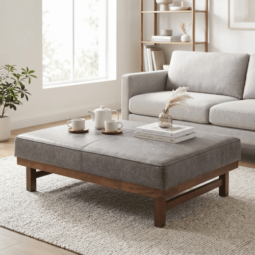taoruifang rectangular microsuede ottoman coffee table, grey plush upholstered multifunctional bench for living room bedroom entryway 48.03x27.17x15.75 in