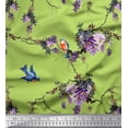 thumbnail image 1 of Soimoi Green polyester Crepe Fabric Floral & Flowerpecker Bird Printed Fabric 1 Yard 52 Inch Wide, 1 of 3