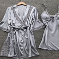 thumbnail image 2 of Femmes 3Pcs Soie Satin Lingerie Ensemble Robe et Robe et G-String Nuisette Ensembles Pyjama Vêtements de Nuit, 2 of 6