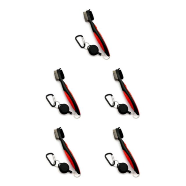 serony Golf Club Brush Replacement Solid Color Double-sided Ball Shoe Brushes Cleaning Tool Accessories with Carabiner Red Lidless 5Set