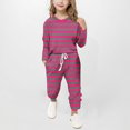thumbnail image 2 of Plebaso Ensemble 2 Pcs Garçons Filles Tenues Rayées Manches Longues Col Rond Hauts Joggeurs Vêtements Décontractés Enfants, 2 of 5