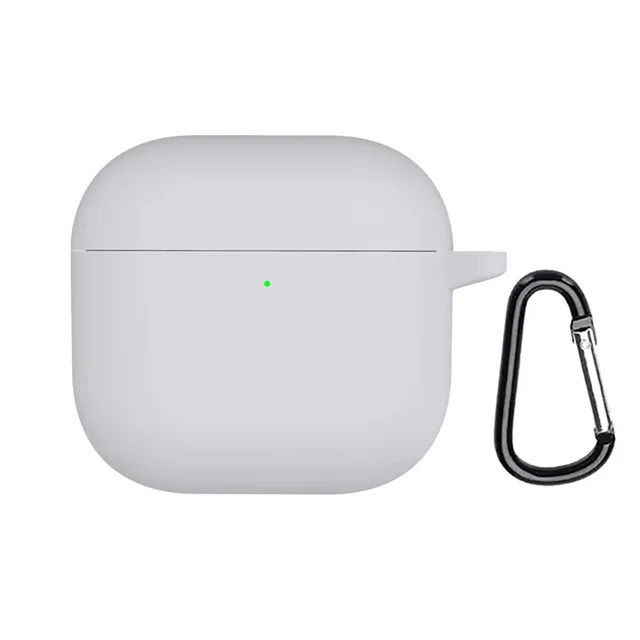 GadgetCom Replacement Case compatible with Apple AirPods 4, a grey silicone headphone accessory. The shockproof protective cover includes a clip hook for easy carrying. Designed to protect earbuds from scratches, dirt, and damage.