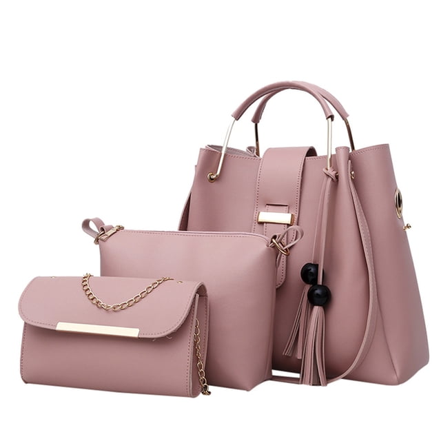 Sacs à Main pour Femmes Sacs à Bandoulière Sacs à Main pour Femmes Sacs à Bandoulière Sacs à Main Sacs à Franges Portefeuilles 3 Pcs Sacs à Main pour Femmes Sac Bandoulière Sac à Bandoulière pour Femmes Bandoulière. un Ensemble de 3 Pcs de Sacs à Main en Similicuir Rose, Incluant un Grand Fourre-Tout avec une Poignée Supérieure et des accents à Pampilles, un Sac Bandoulière de Taille Moyenne et une Petite Pochette avec une Sangle Chaîne Dorée. Chaque Sac Présente un design Épuré avec des Fermetures Magnétiques et de Larges Compartiments de Rangement, Convient aux Sorties Décontractées, au Magasinage Ou aux Voyages.