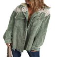 thumbnail image 1 of Womens Corduroy Shacket Jacket Long Sleeve Button Down Color Block Hooded Coat with Pockets, 1 of 7