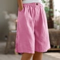 thumbnail image 2 of Timegard Wide Leg Shorts for Women Cotton Linen Elastic Waist Button Loose Solid Color Knee Length Pants, 2 of 7