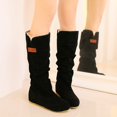 thumbnail image 4 of Bottes pour Femmes Bottes à Enfiler Chaussures Femmes Rétro Femmes en Flocage Couleur Unie Plates à Enfiler Bottillons Mi-Mollet Bout Rond Chaussures, 4 of 5