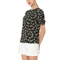 thumbnail image 4 of INSPIRE CHIC Hauts Froncés pour Femmes Col Ras du Cou Manches Courtes Dos Goutte d'Eau Blouse Florale TP Noir, 4 of 8