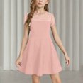 thumbnail image 2 of Girls Dress Solid Color Mesh Stitching Cute Summer Short Everyday Dress, 2 of 4