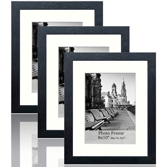 AmPm Picture Frames 11x14 inch Pack of 3 Piece in Plastic Glass MDF Shallow Wooden-Grain Color Frame, Display Pictures 11x14 8x10, Wall Hanger Vertical and Horizontal.