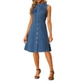 thumbnail image 1 of INSPIRE CHIC Robe Midi en Denim pour Femme Décontractée Sans Manches Robe en Jean Usée S Bleu, 1 of 6