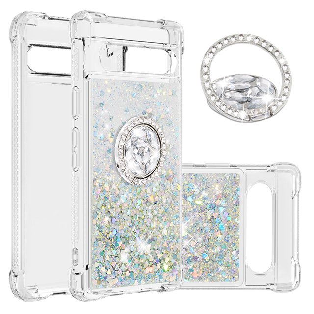 Case for FOXDOCK Google Pixel 7A Full Corner Protection Glitter Phone Case with Ring Holder