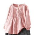 thumbnail image 1 of CHOK Womens Plus Size Cotton Linen Ruch Shirt Solid Loose Tunic Top Blouses, 1 of 2