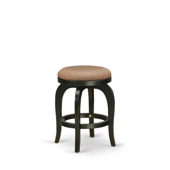 East West Furniture BFS024-112 Bedford Counter Height Barstool - Round Shape Brown Roast PU Leather Upholstered Backless Chairs 24 inch Height Black