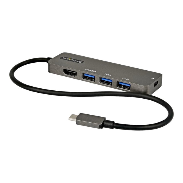 StarTech.com USB C Multiport Adapter, USB-C to HDMI 2.0b 4K 60Hz (HDR10), 100W Power Delivery Pass-Through, 4-Port 5Gbps USB 3.0 Hub, USB Type-C Mini Dock, with 12" (30cm) Attached Cable - Thunderbolt 3 Compatible (DKT30CHPD3) - Docking station - USB-C - HDMI