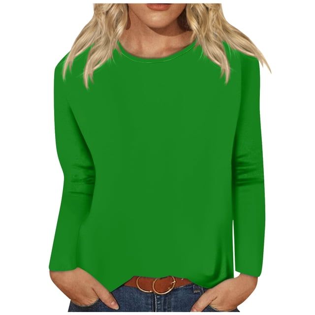 Timegard Womens Tops Long Sleeve Round Neck Solid Color Basic Tee Fall Casual Comfy Loose Tops Blouse