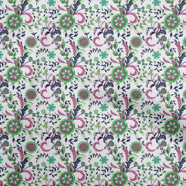 oneOone Velvet White Fabric Asian Suzani Sewing Material Print Fabric By The Yard 58 Inch Wide