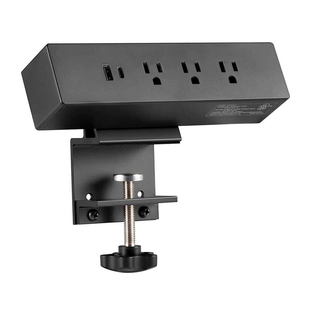Desk Clamp Power Strip,Desktop Mount Surge Protector, Desk Clamp Power Bar, USB C Port,3 Outlets, 6FT Flat Plug for Home and Office (Black)