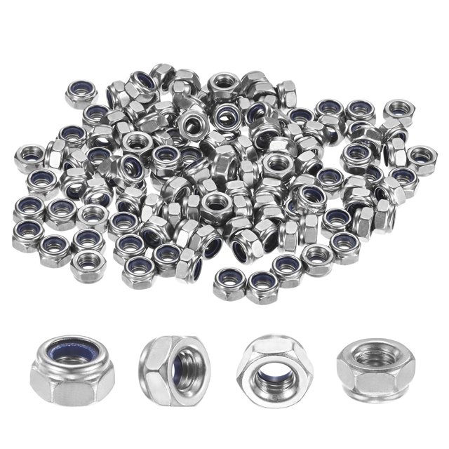 Uxcell 50-Pack Metric Nylon Insert Hex Lock Nuts, M6 x 1mm Thread 304 Stainless Steel Self-Locking Locknuts for Industrial
