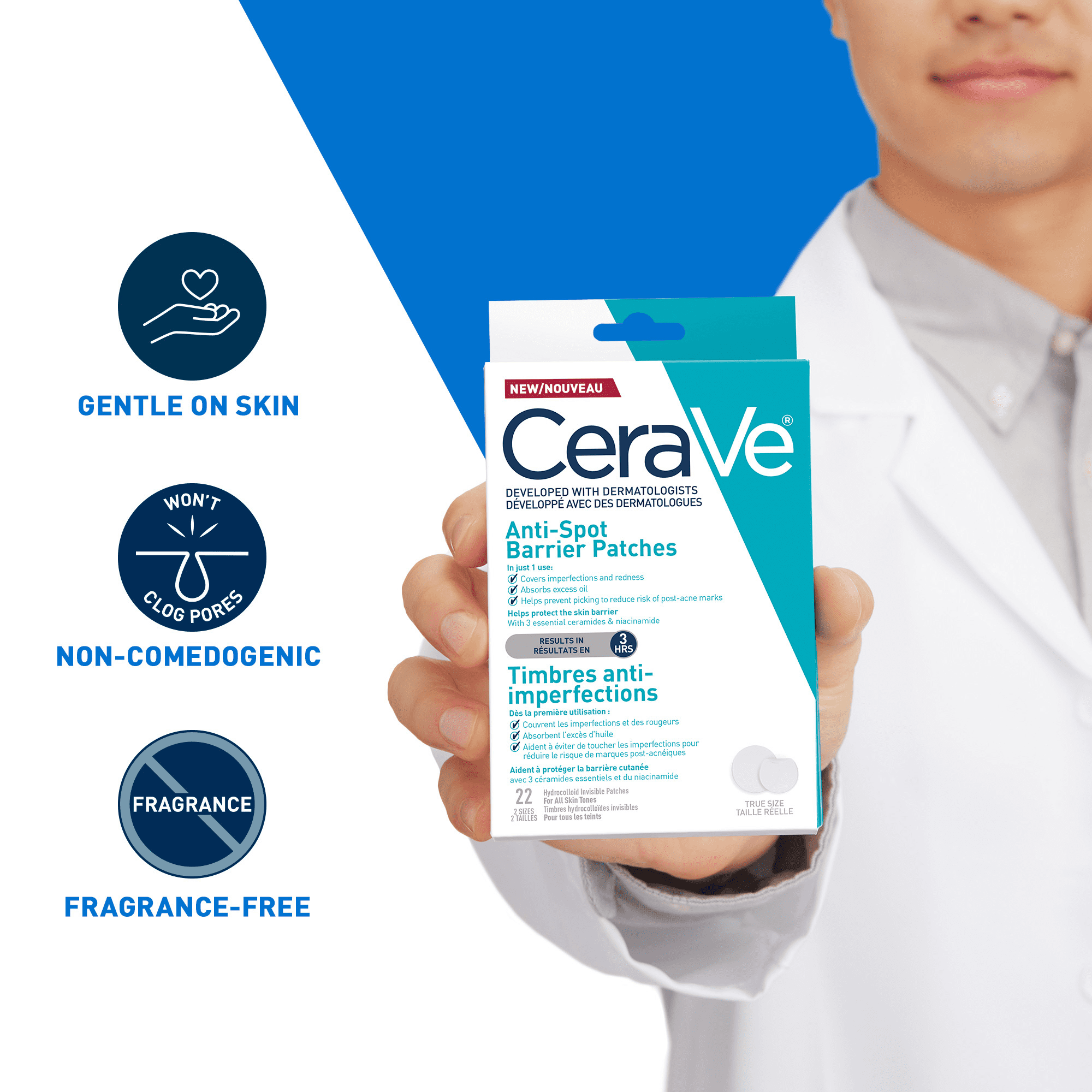 CeraVe Timbres Anti-Spot Barrière, Pansements Hydrocolloïdes Invisibles avec Céramides et Niacinamide