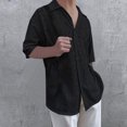 thumbnail image 1 of DPTALR Men Casual Short Sleeve Turndown Collar Button Lace Pacthwork Shirt Tops, 1 of 6