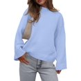 thumbnail image 2 of Women'S Long Sleeve Ribbed Knit Loose Pullover Sweater Tops Fuzzy Knit Casual Chunky Fall Outfits Clothes Light Blue M, 2 of 9