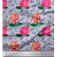 thumbnail image 1 of Soimoi Gray Poly Georgette Fabric Leaves & Rose Flower Print Sewing Fabric BTY 42 Inch Wide, 1 of 3