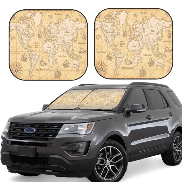 Kdxio Pare-Soleil Imprimé Carte du Monde 2 Pcs Pare-Brise avant - Pare-Soleil Pliables pour Vitre avant de Voiture pour la Plupart des Berlines VUS Camions - Grand