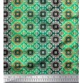 thumbnail image 1 of Soimoi Moss Georgette Fabric Stripe & Moroccan Kaleidoscope Printed Fabric 1 Yard 42 Inch Wide, 1 of 3