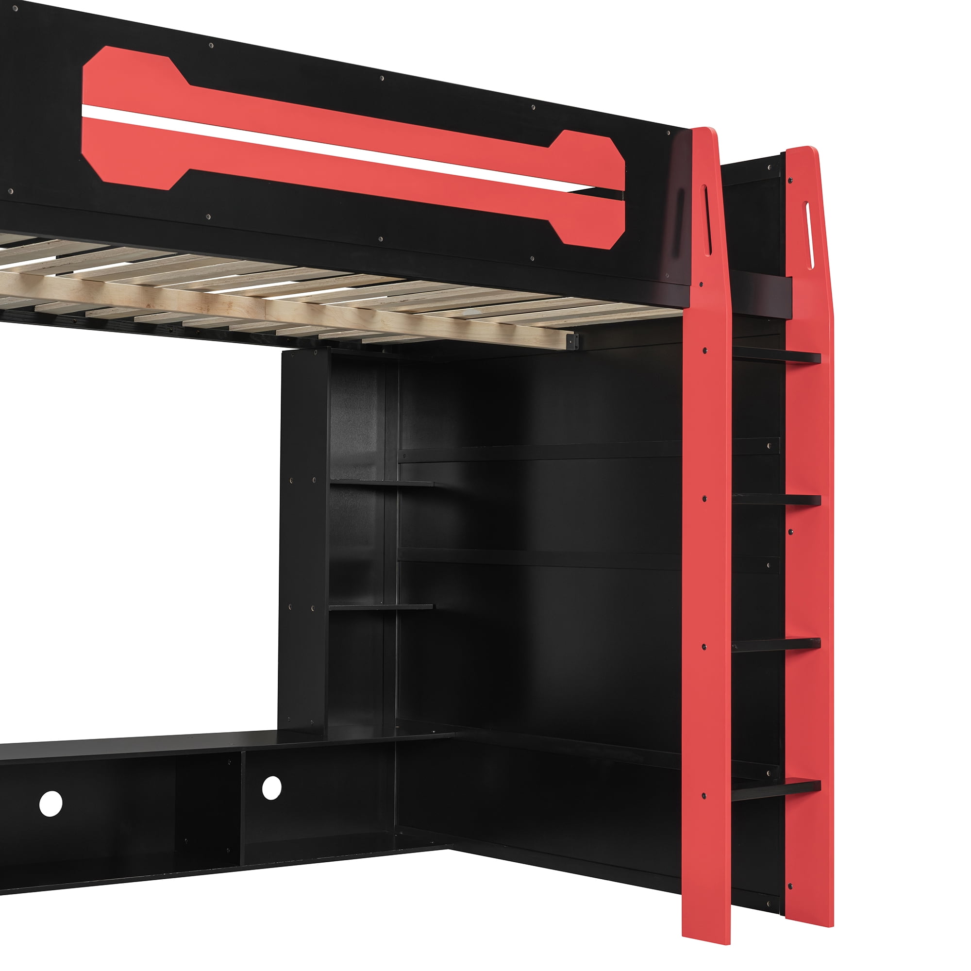 Lit mezzanine en bois Noble House avec bureau, rouge