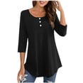 thumbnail image 1 of FAIWAD Oversized Tshirts for Women 3/4 Sleeve Button Decor Tops Cute Round Neck Basic Business Tees Blouses, 1 of 4