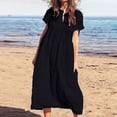 thumbnail image 1 of Meichang Robes Maxi d'Été pour Femmes Grande Taille en Coton et Lin Unies Robe Trapèze à Manches Courtes Col en V Fendu Ample Décontractée Tunique Robe de Plage pour Vacances, 1 of 6