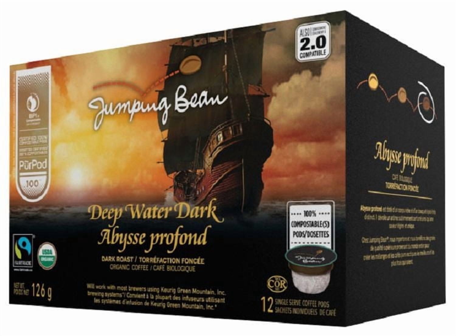 Jumping Bean Deep Water Dark Dark Roast Organic Coffee Coffee PODS