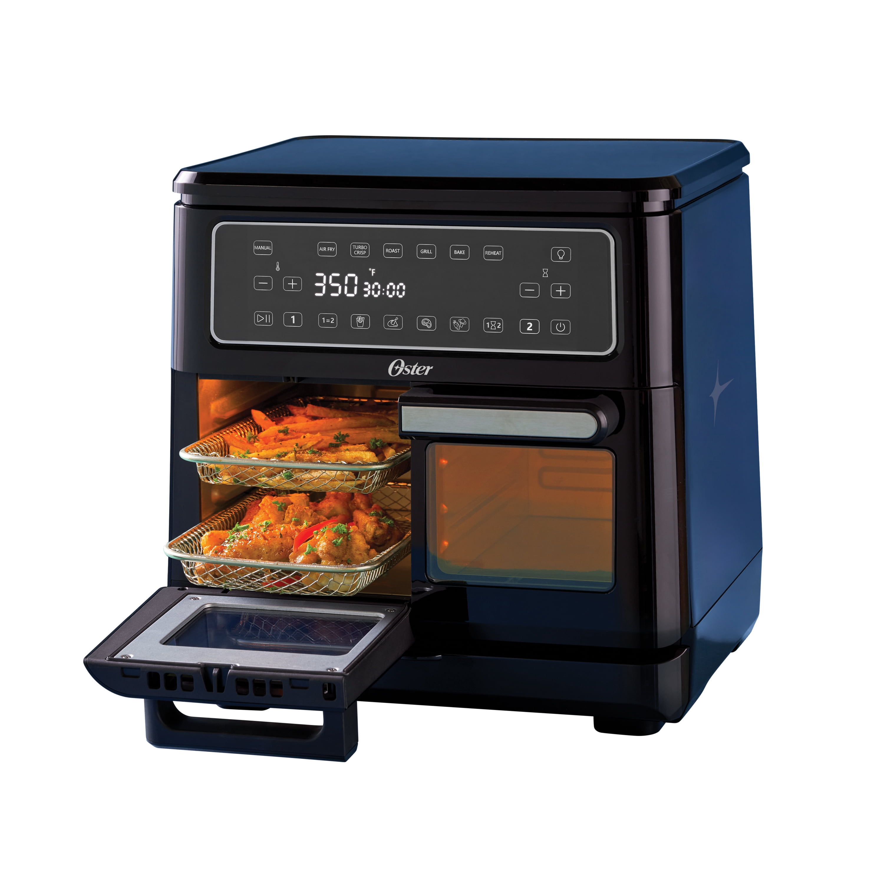 Four friteuse à air Flex de 10,4 L, friteuse à air double avec deux zones de cuisson, friteuse à air double avec six fonctions de cuisson, grande friteuse à air avec deux paniers à friture Oster
