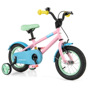 Costway Vélo pour Enfants 12 Pouces avec Selle et Guidon Ajustables, Roues Stabilisatrices Amovibles, Frein à Main, Rose