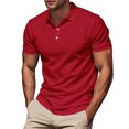 thumbnail image 3 of Men's Solid Color Lapel Short Sleeve Shirt - Polyester, Casual Loose Fit, Button Design, Outdoor Indoor Wear, 3 of 6
