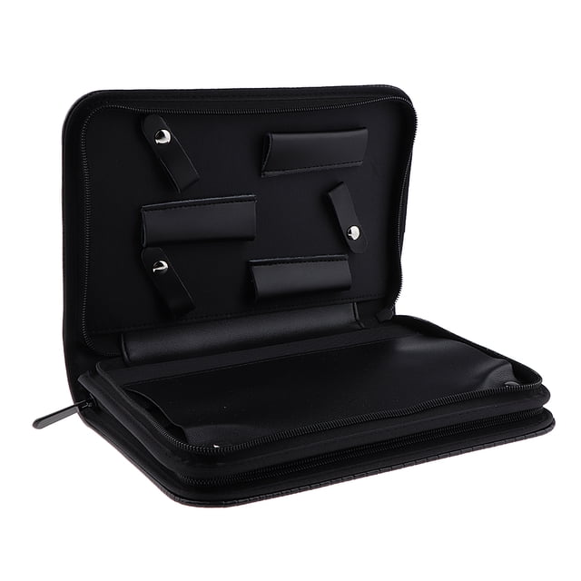 Leather Hair Barber Shear Hairdressing Holder Pouch Case Bag, Simple Classical Style Double Layered Design - Black, 26 x 17cm
