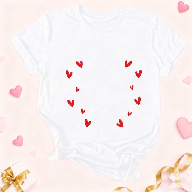 Aufmer 4 Pcs Women's Printed Short Sleeve Tee, Casual Round Neck T-Shirt with Fashion Pattern, Soft Polyester Top for Spring Summer, Versatile Daily Wear for Various Occasions(White)