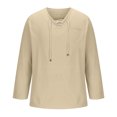 thumbnail image 3 of RXIRUCGD Men's Fashion Fallow Drawstring Solid Color Pockets Long Sleeve V-Neck Tops, Beige, Size: M, 3 of 5