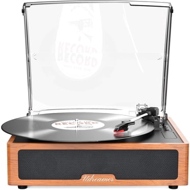Udreamer Vinyl Record Players Stereo Turntable Vinyl Player 3-Speed & Bluetooth, All In One Vintage Audio Turntables,Wood Colour