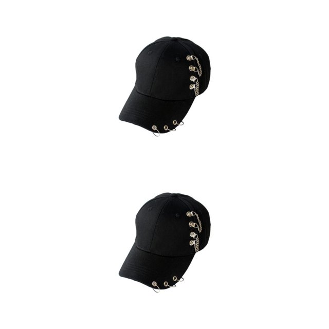 Transemion Classic Baseball Cap With Ring Decoration For Elegant Touch Ring Baseball Cotton Hat Match Style Quick-drying Beach Chain Black 2Set
